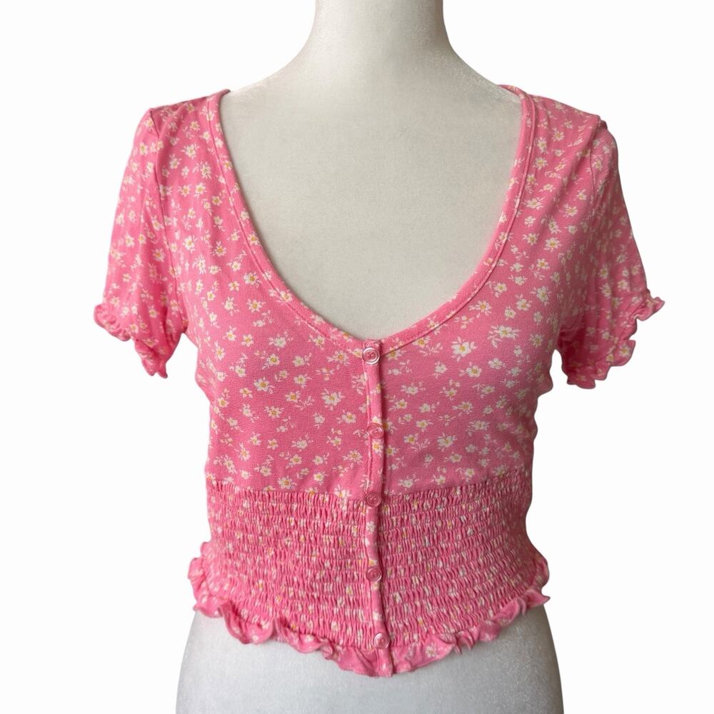 Pacsun PAC Cares Women’s Medium Crop Top Vneck Ditsy Floral Pink Shirt Tee Cute